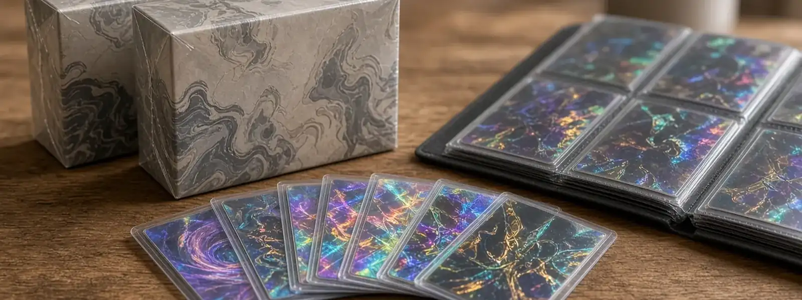 Sealed booster boxes and holo cards